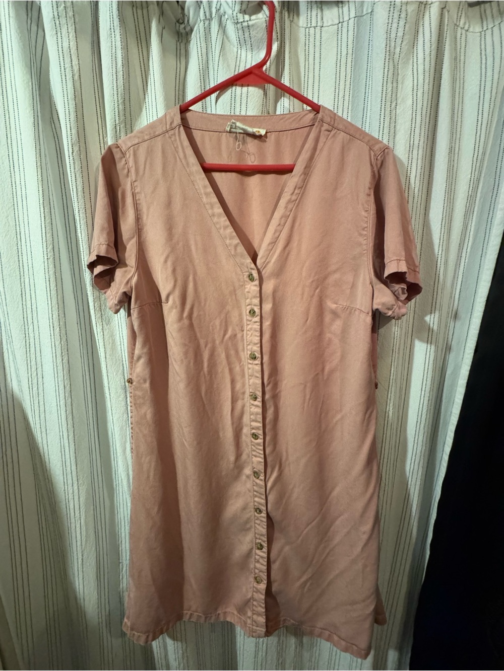 Dusty Rose Button-Front Shirt Dress